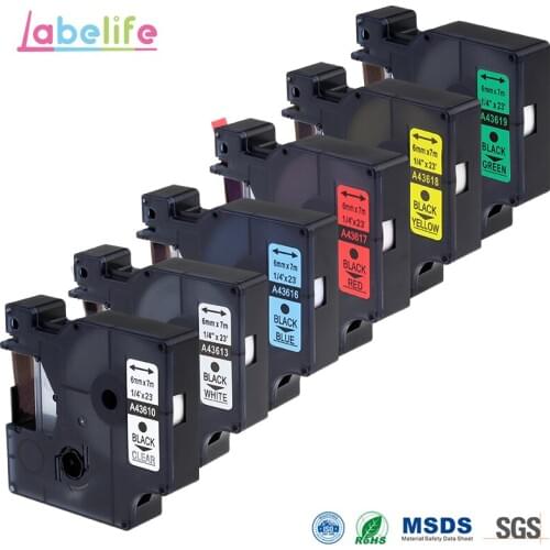 Labelife 6 Pack 6mm Combo Set 43610 43613 43616 43617 43618 43619 Compatible DYMO D1 Label Tapes for LabelManager 160 280