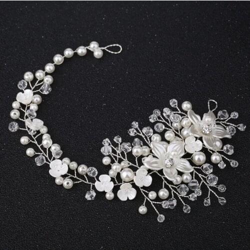New Trendy Flower Hair Jewelry Pearl Handmade Bridal Wedding Headband Rhinestone Hairband Women Hair Accessories Ornaments
