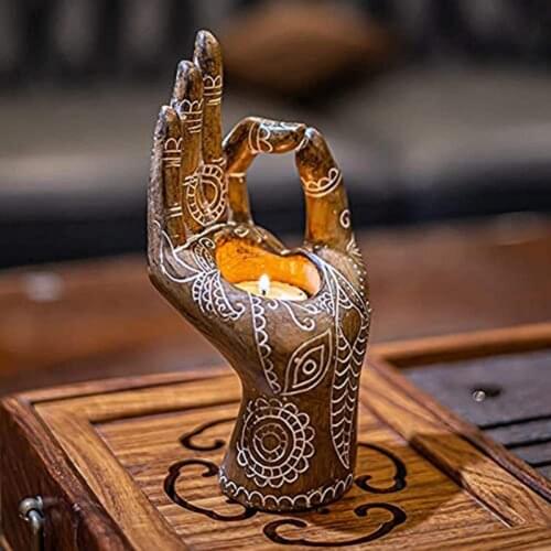 Candlestick Holder Delicate Decorative Resin OK Posture Palm Hand Candle Rack Head Shape Innovative Sturdy Craft Decoration