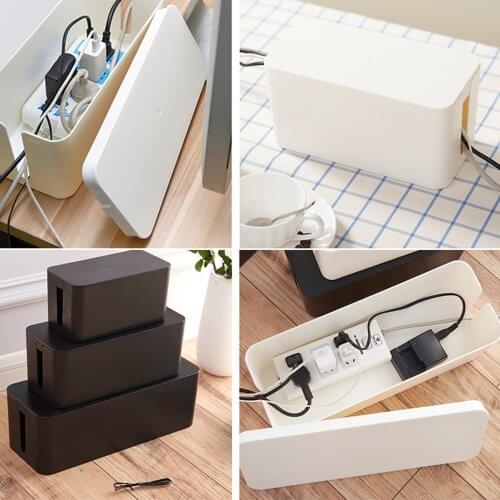 Portable Wire Storage Box Power Line Plastic Storage Cases Junction Box Cable Tidy Storage Box Household Necessities Black White