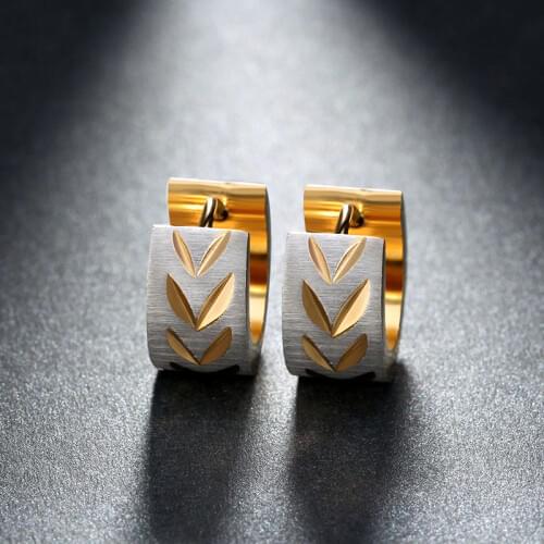 LETAPI 2020 Punk Rock Stainless Steel Earrings For Women Men Leaves Groove Gold-color Fashion Earrings Drop Shipping