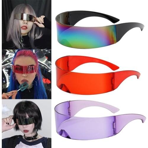Party Glasses Wrap Shield Large Mirror Luxury Super Cool Sunglasses Women Weird Siamese Fashion Glasses Motorcycle Equipment