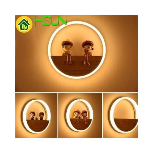 Modern LED Wood Round Wall Lamps Acrylic Home Decor Lamps Bedroom Bedside Living Room Restaurant Corridor Wall Lamps