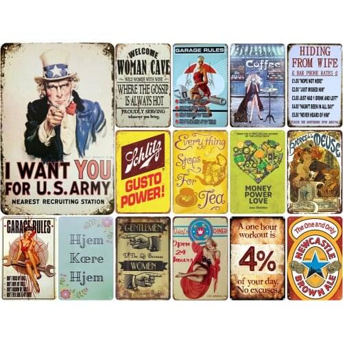 Vintage Metal Tin of I Want You for US Army Welcome Woman Cave Hiding Form Wife for Tiki Bar Wall Decor Metal Sign Wall Stickers