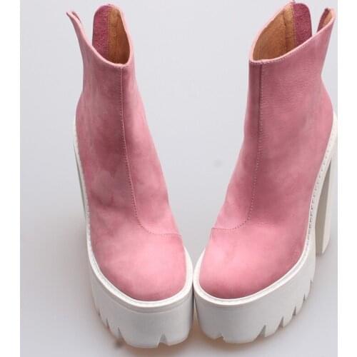 Height Increasing Slim Thick Bottom Platform Womens Chelsea Boots High Heel Round Toe Zip Female Genuine Leather Ankle Boots