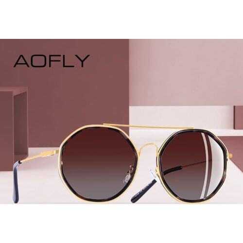 AOFLY BRAND DESIGN Fashion 2020 Ladies Polarized Sun glasses Women Metal Frame Round Sunglasses Gradient Lend Shades UV400 A132