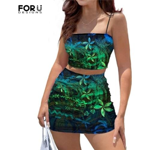 FORUSEDIGNS Women Dress Summer 2021 Cami Crop Top and Mini Skirt Set Hawaiian Style Plumeria Printing Fashion Sexy Clothing Jupe
