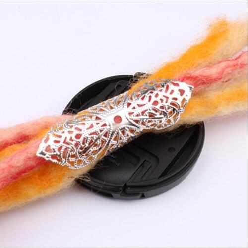 1Pc Flower Pattern Adjustable Gold Silver Metal Hair Tube Beads Rings Cuffs Accessories Dreadlocks Cuff Clip Hair Jewelry T0252