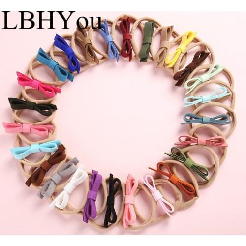 10pcs/lot Faux Rope Leather Bows Nylon Headbands,Cute Soild Girls Knotbow Elastic Nylon Head Bands,Newborn Baby Hair Accessories