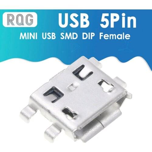 100PCS Micro USB 5Pin 5P Socket Connector MINI USB SMD DIP Female