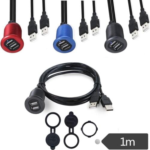10pcs x With LED light metal shell Dual USB Socket Extension Cable Plug Lead Panel Data Cord Car Dashboard Flush Mount New Brand