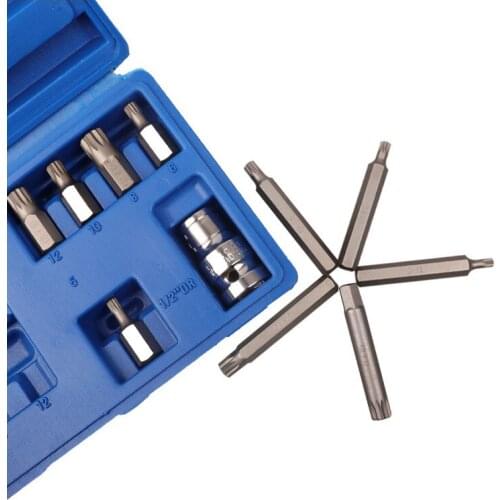 11pcs Chrome Vanadium Steel 12 Point Spline Screwdriver Bit Set Including 10pcs Spline Bits and 1pc 1/2inch Drive Socket Adaptor