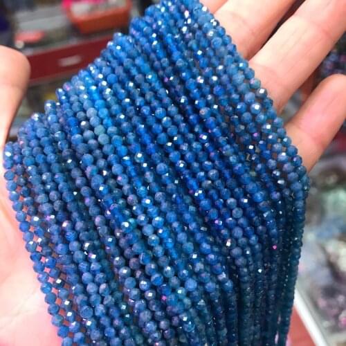 3mm Faceted Natural Apatite Beads Loose Blue Gem Stone Beads Round Findings Jewelry Making Healing Bracelet Necklace Material