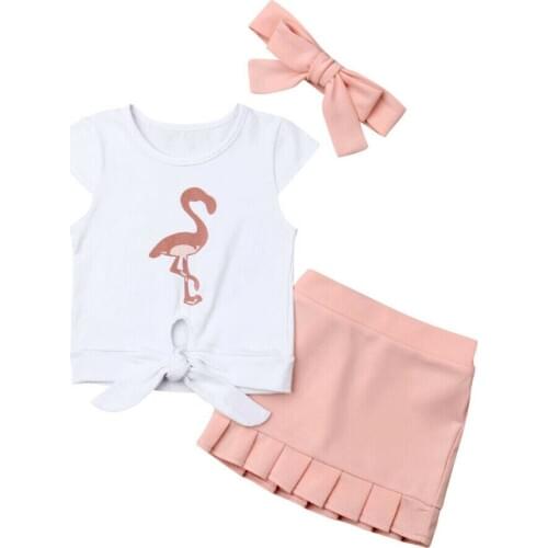 Toddler Kids Baby Girls Flamingo Tops T-Shirt+Dress Skirt 3PCS Outfit Sunsuit Kids Baby Girl Clothes Tops T-Shirt