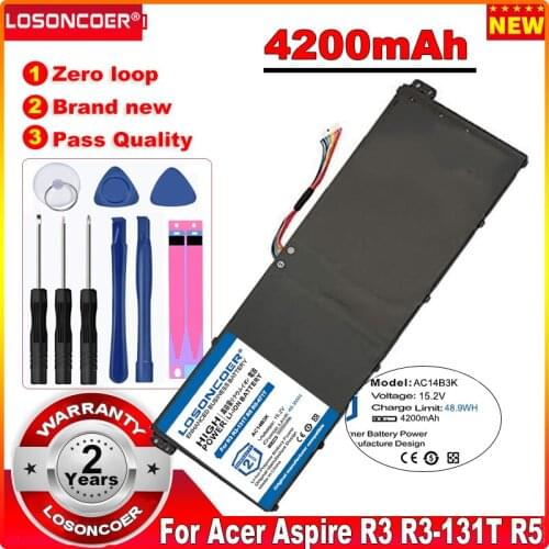 LOSONCOER 4200mAh Battery AC14B3K for Acer Aspire R3 R3-131T R5 R5-471T R5-571T ES1-572 15.2V 48.9WH Laptop Battery
