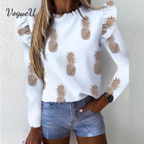 Pineapple Blouse WomenS Shirt Long Sleeve Women Ruffle Blouses Elegant Top Streetwear Office Lady Tops Spring Pullover Clothes