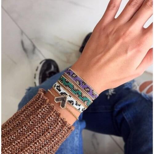 Handmade Leopard Print Pulsera Friendship Japanese Miyuki Baed Jewellery Rhinestone Bracelet set