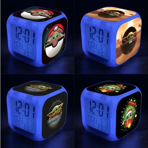 Alarm Clock Baby Yoda Childrens LED Digital 7 Colors Change Clock Mandalorian Night Light Alarm Clocks Multifunction Kids Gift