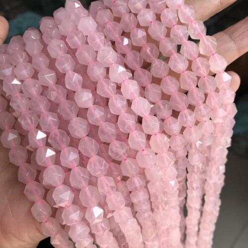 Cut Angle Natural Rose Quartzs Stone Beads For Jewelry Making 6mm 8mm Round Loose Faceted Pink Crystal Beads DIY Bracelet 15
