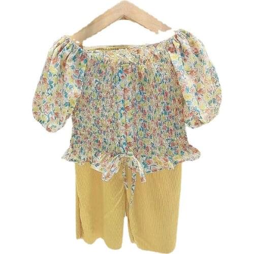 Children Clothes Sets Girls Clothes 2021Stylish Candy Color Light Off Shoulder Short Sleeve Tops+ Long Pants 2Pcs Girls Clothing
