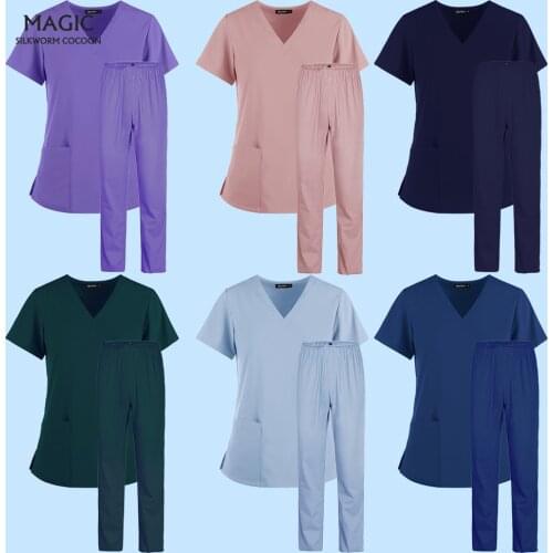 Elasticity Pet Clinic Nurse workwear High Quality Solid Color Nursing Scrubs Women Uniforms hospital Doctor Work Clothing suits