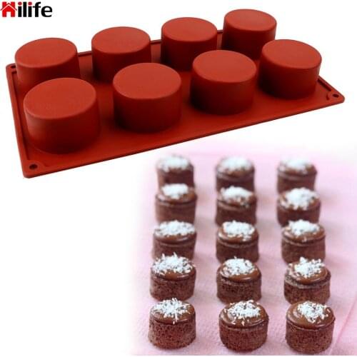 HILIFE Chocolate Biscuit Cake Mold Round Silicone Cake Mold 8 Holes 3D Handmade Cupcake DIY Cake Mould Muffin Cupcake Baking Pan