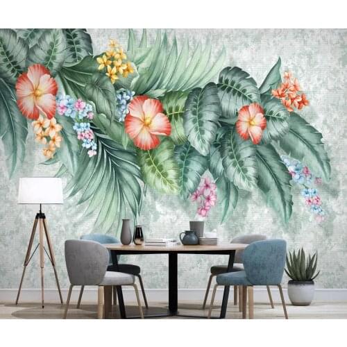 Hand Painted Flower Wallpaper 3d Wall Paper Bedroom Contact Paper Tropical Floral Wallpaper Blue PHOTO WALLPAPERS Wall Mural
