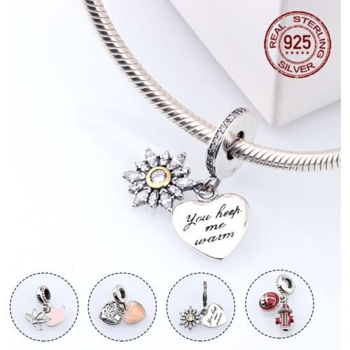 Exquisite enamel S925 silver peach heart snowflake lotus pendant DIY bracelet original accessories jewelry