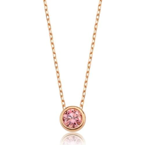 Valori Jewels 0.50 Carat, Zirconia Pink Round Gemstone, Rose Gold Plated, Sterling Silver Necklace