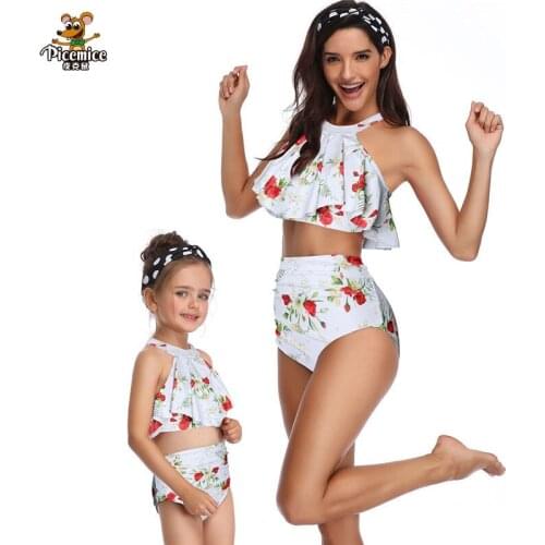Rose Floral Print Swimwear Mother Daughter Summer Clothes Family Matching Outfits Mom Baby Swimsuit Women Bikini Set Fashion