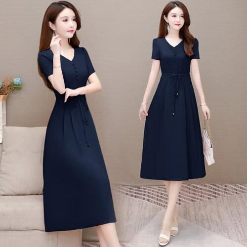 Summer Plus Size 5XL Womens Dresses 2021 New Solid Middle-aged Dress Elegant Mom Clothes Female Dress Vestidos