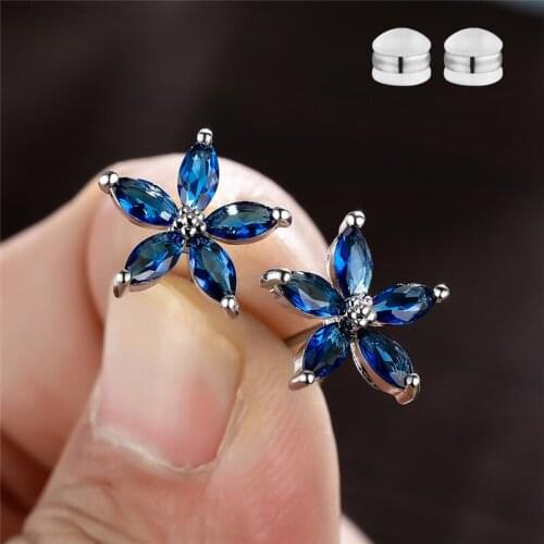 Cute Star Blue Crystal Zircon Small Stud Earrings Creative Pentagram Stone Earrings For Women Wedding Jewelry Girl Birthday Gift