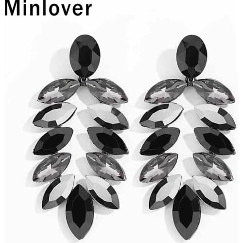 Minlover Black Crystal Marquise Shape Long Teardrop Earrings for Women Rhinestone Vintage Dangle Earring Wedding Jewelry MEH1456