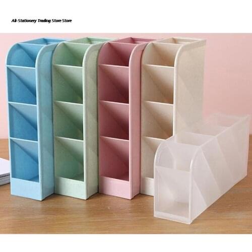 Multi-function Obliquely Inserted 4 Grid Desktop Pen Holder Office School Storage Case Plastic Box Pen Organizer