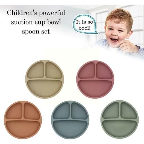 Baby Safe Silicone Dinner Plate Cartoon Cute Bowl Spoon Tableware Kids Training Bowls Feeding Toddler Set Childrens O4M1