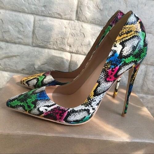 Fashion ladies 12cm high heels pumps serpentine color mixing sexy ladies dress party women shoes PU Leather QP049 CHENSIR9