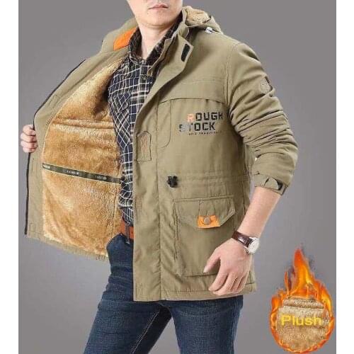 Mens Large Multi Pocket Work Jacket Outdoor Assault Suit Winter Plush Thick Mens Coat Windproof Waterproof Mountaineering Suit