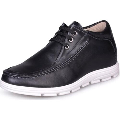 Promotion Reduce Price New Black Mens Calf Leather Height Increasing 5 CM Casual Lace up Elevator Leather Shoes