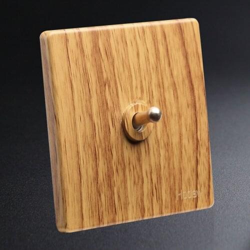 1-4 Gang Wall Led Light Toggle Switch Yellow Wood Color Brass Lever Switch 2 Way Retro Single Double Control Switch