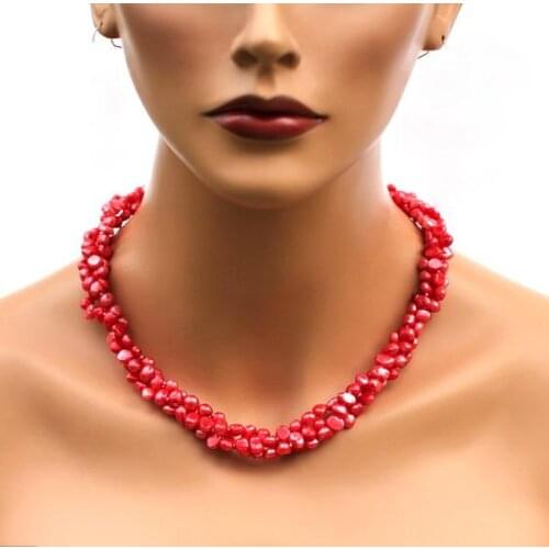 New Favorite Pearl Necklace 3 Row Red Baroque Real Freshwater Pearl Necklace Classic Birthday Party Fine Jewelry Women Gift