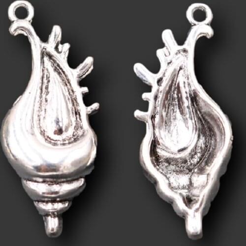 5pcs Silver Plated Ocean Beach Conch Pendant Retro Necklace Earrings Metal Accessories DIY Charms Jewelry Crafts Making A1344