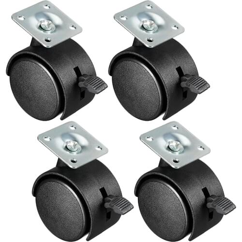 Uxcell 4 Pcs 2 Inch Swivel Casters Nylon Twin Wheel with Brake,Top Plate Mount Swivel Caster Black