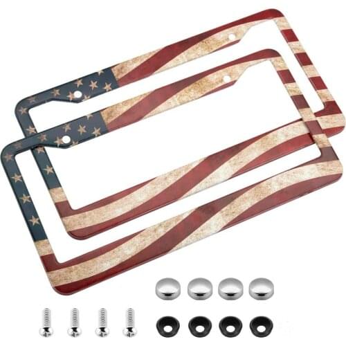 License Plate Frame American Flag High-Strength Aluminum Composite lisences Plate Frame Covers with Free Screws Fasteners Caps