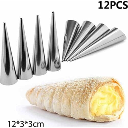 5/12Pcs Conical Tube Cone Roll Moulds Spiral Croissants Molds Cream Horn Mould Pastry Mold Cookie Dessert For Home Kitchen