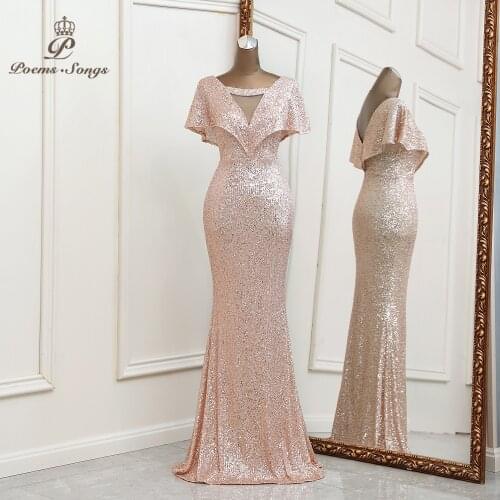 Sexy Rose gold evening dress robe de soiree Party dresses bridesmaid dress mariage robe vestidos abiti da cerimoni robe femme