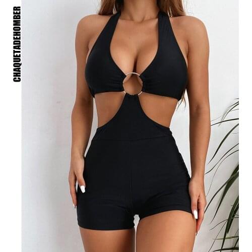 Sexy Bikinis 2021 Women Big Steel Ring Swimsuit Summer Pure Color Swimwear One-pieces Bikini set Push Up Bather Bathing Suit