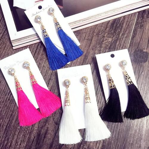 Fashion Bohemian Crystal Femmes Ethniques Long Tassel Earrings for Women 7 Colors Fiber Earrings Fashion Jewelry Party Gifts