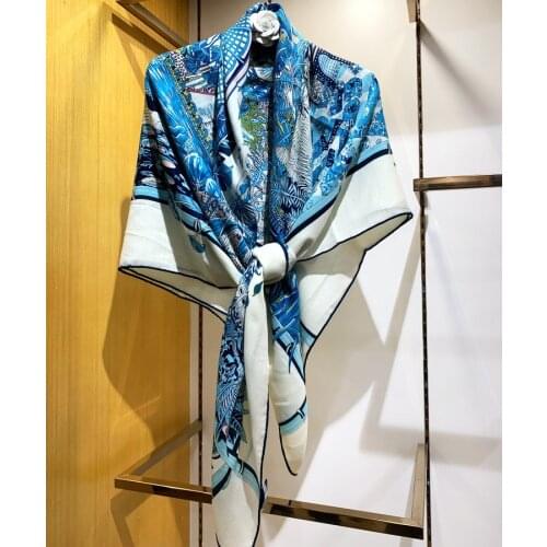 Flower Cashmere + Silk Square Scarf Women Big Size Wrpas Shawls Hand Rolled Edge 135cm x 135cm