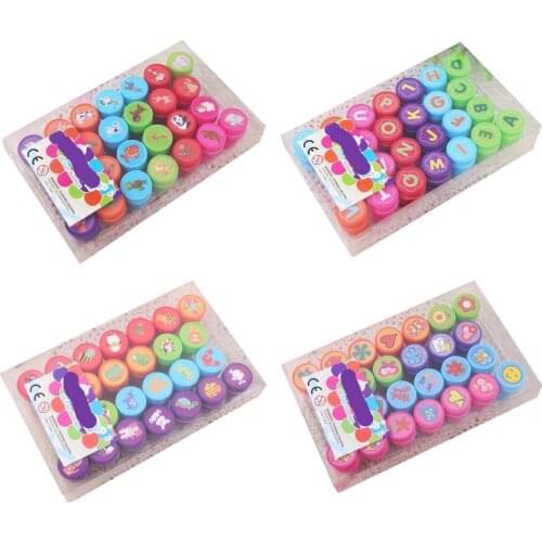 26Pcs Cute Cartoon Various Round Stamp Seal Children Gifts Toys Self Inking Scrapbooking Plate Ink Pads Stamper