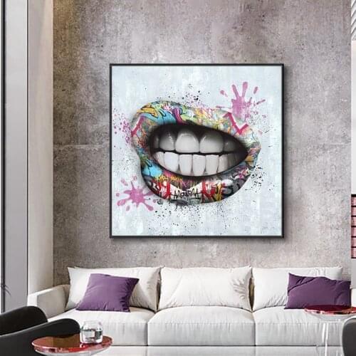 Modern Graffiti Art Teeth And Lips Oil Painting Wall Art Canvas Painting Posters and Prints Nordoc Picture For Living Room